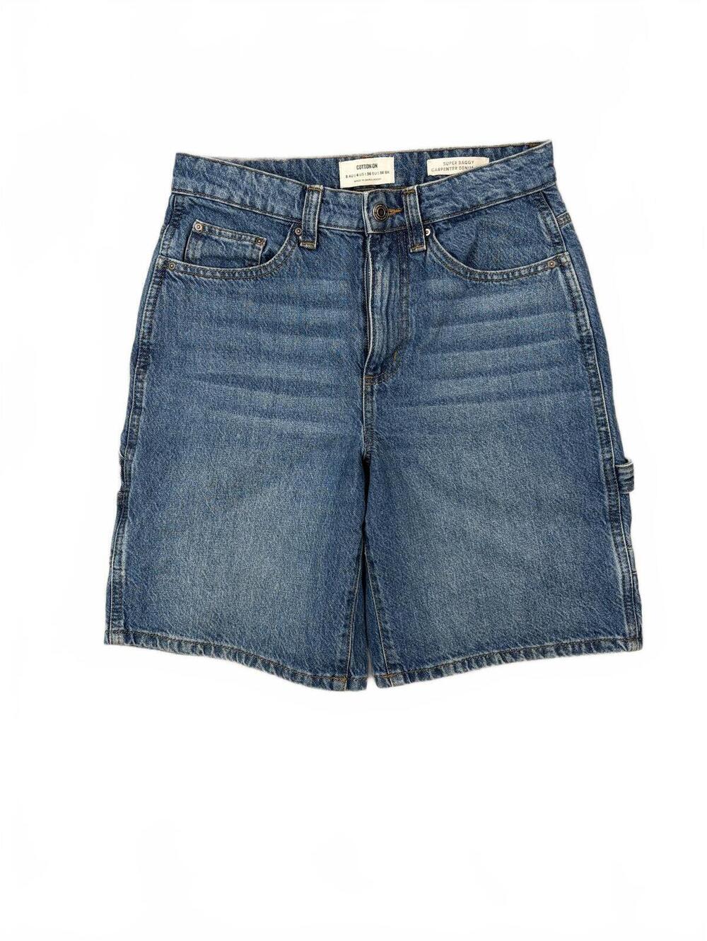 Cotton On Women's Super Baggy Carpenter Denim Jorts Medium Wash US 4 EUC